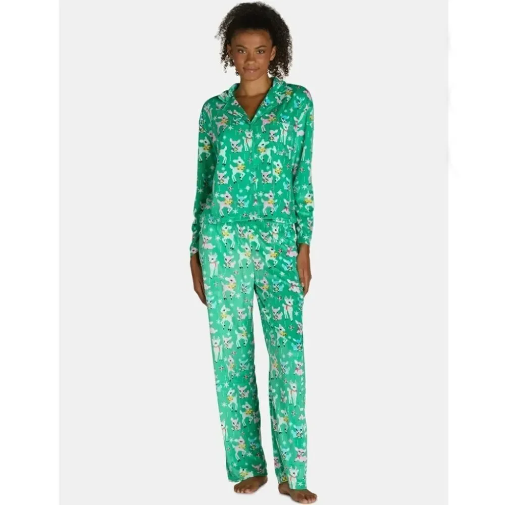 Velour Notch Collar Pajama Top & Pants Lounge Sleep 2, 2-Piece Sets Size M